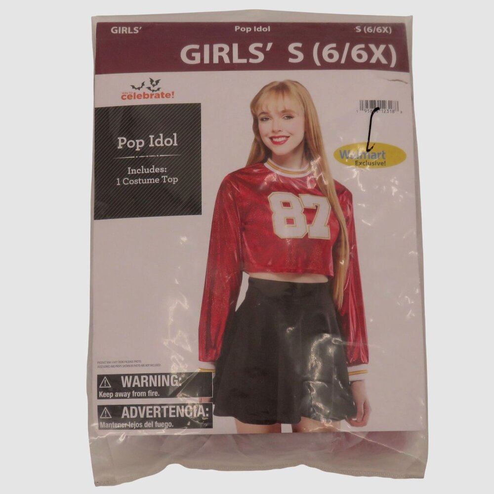 Walmart Pop Idol Girls Small 6/6X Halloween Costume Top Red 87 Number NEW NIB